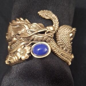 Gold Dragon Ring with Blue Stone
